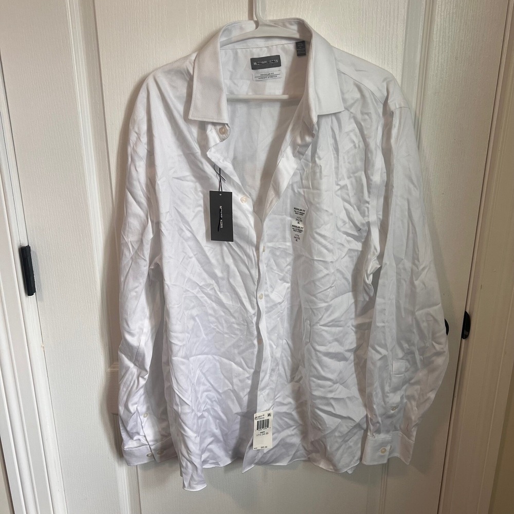 Michael Kors Men Airsoft Stretch Dress Shirt White Regular Fit 17.5 34/35 XL NEW